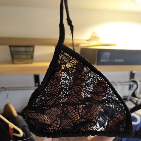 🐣2/$60🐣NWT Zara Black Satin Lace Triangle Bra Adjustable Straps Dainty Bra S - Picture 10 of 16